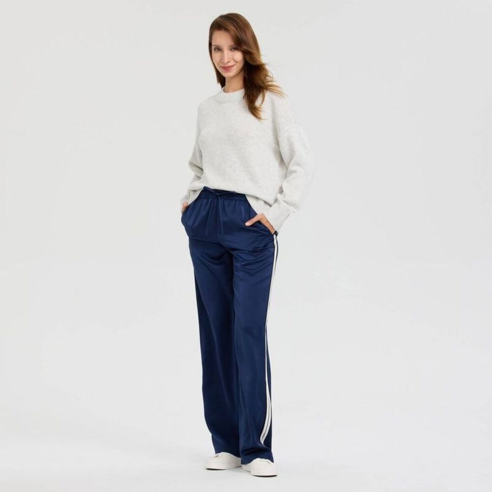 A New Day - Women's High-Rise Wide Leg Satin Track Pull-On Pan Navy Blue - Picture 4 of 4